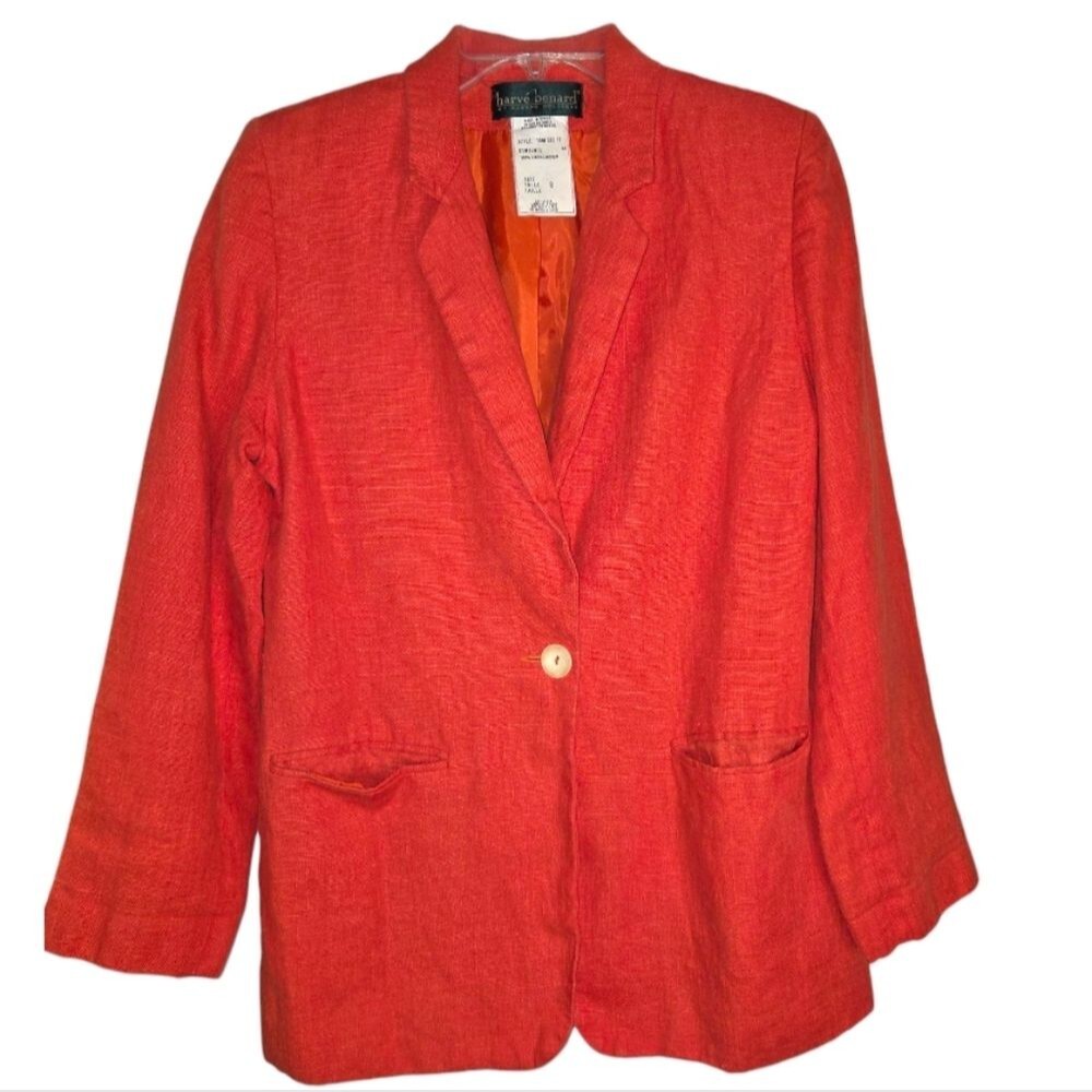 Vintage Orange Linen Harve Bernard Blazer Jacket - Picture 2 of 9